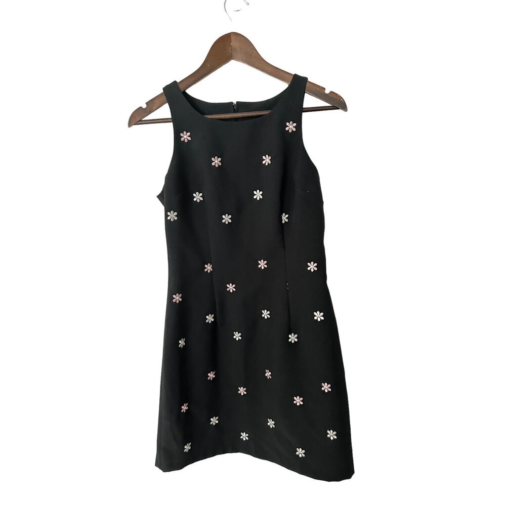 VTG Y2K‎ Candy Rocket black embroidered flower sheath dress sz M